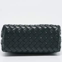 Pre Owned Bottega Veneta Dark Green Intrecciato Leather Small Andiamo Tote