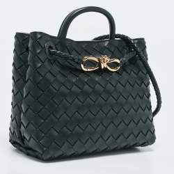 Pre Owned Bottega Veneta Dark Green Intrecciato Leather Small Andiamo Tote