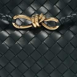 Pre Owned Bottega Veneta Dark Green Intrecciato Leather Small Andiamo Tote