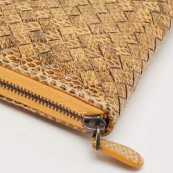 Bottega Veneta Orange/Black Karung Leather Zip Continental Wallet