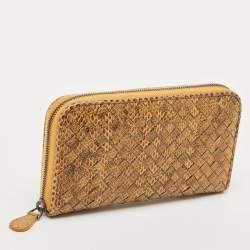 Bottega Veneta Orange/Black Karung Leather Zip Continental Wallet
