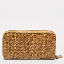 Bottega Veneta Orange/Black Karung Leather Zip Continental Wallet