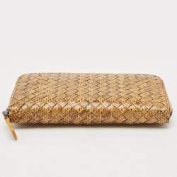 Bottega Veneta Orange/Black Karung Leather Zip Continental Wallet