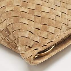 Bottega Veneta Tan Intreciato Suede BV Knotted Twist Clutch