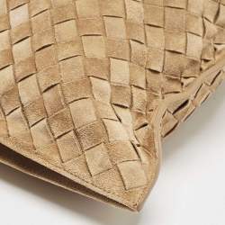 Bottega Veneta Tan Intreciato Suede BV Knotted Twist Clutch