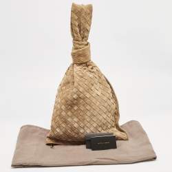 Bottega Veneta Tan Intreciato Suede BV Knotted Twist Clutch