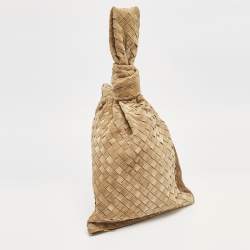 Bottega Veneta Tan Intreciato Suede BV Knotted Twist Clutch
