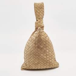 Bottega Veneta Tan Intreciato Suede BV Knotted Twist Clutch