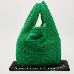 Pre Owned Bottega Veneta Green Intreccio Jacquard Terry Cloth Tote