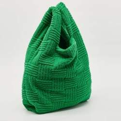 Pre Owned Bottega Veneta Green Intreccio Jacquard Terry Cloth Tote