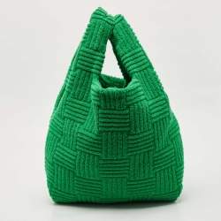 Pre Owned Bottega Veneta Green Intreccio Jacquard Terry Cloth Tote