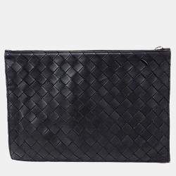  Bottega Veneta Black Leather Intrecciato Clutch