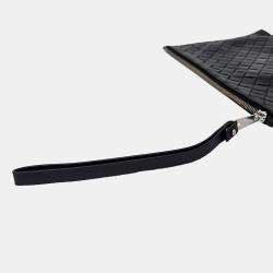  Bottega Veneta Black Leather Intrecciato Clutch