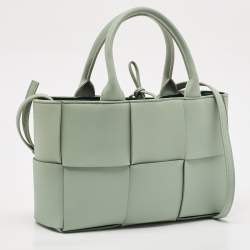 Pre Owned Bottega Veneta Light Green Intrecciato Leather Mini Arco Tote