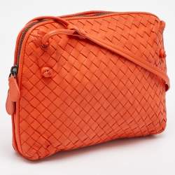 Bottega Veneta Orange Intrecciato Leather Nodini Shoulder Bag