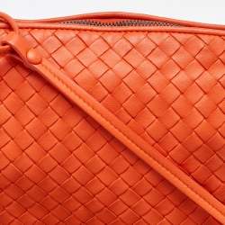 Bottega Veneta Orange Intrecciato Leather Nodini Shoulder Bag