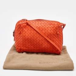Bottega Veneta Orange Intrecciato Leather Nodini Shoulder Bag