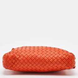 Bottega Veneta Orange Intrecciato Leather Nodini Shoulder Bag