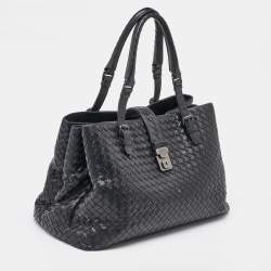 Bottega Veneta Black Intrecciato Leather Roma Tote
