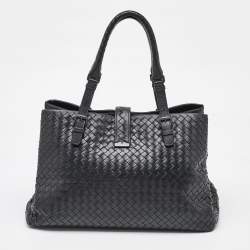 Bottega Veneta Black Intrecciato Leather Roma Tote