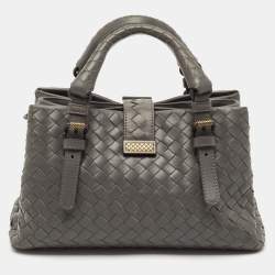 Pre Owned Bottega Veneta Grey Intrecciato Leather Mini Roma Tote