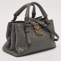 Pre Owned Bottega Veneta Grey Intrecciato Leather Mini Roma Tote
