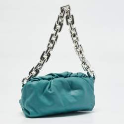 Pre Owned Bottega Veneta Blue Leather The Chain Pouch Bag