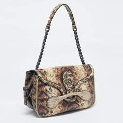 Bottega Veneta Cream/Brown Python Rialto Shoulder Bag