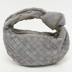 Pre Owned Bottega Veneta Grey Intrecciato Suede Mini Jodie Hobo