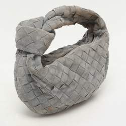 Pre Owned Bottega Veneta Grey Intrecciato Suede Mini Jodie Hobo