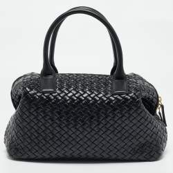 Bottega Veneta Black Intrecciato Leather Medium Bauletto Bag