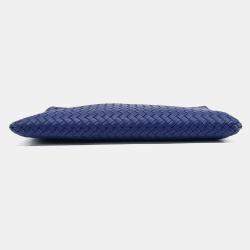 Bottega Veneta Blue Leather Intrecciato Pouch Bag