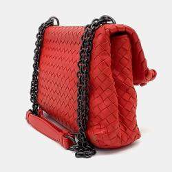 Pre Owned Bottega Veneta Red Leather Mesh Olympia Bag