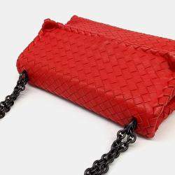 Pre Owned Bottega Veneta Red Leather Mesh Olympia Bag