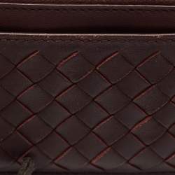 Pre Owned Bottega Veneta Dark Brown/Red Intrecciato Leather Zip Card Case