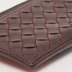 Pre Owned Bottega Veneta Dark Brown/Red Intrecciato Leather Zip Card Case