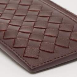 Pre Owned Bottega Veneta Dark Brown/Red Intrecciato Leather Zip Card Case