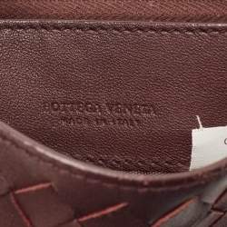 Pre Owned Bottega Veneta Dark Brown/Red Intrecciato Leather Zip Card Case