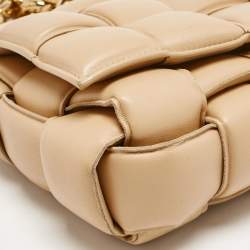 Bottega Veneta Beige Padded Leather Chain Cassette Shoulder Bag
