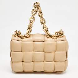 Bottega Veneta Beige Padded Leather Chain Cassette Shoulder Bag
