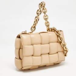 Bottega Veneta Beige Padded Leather Chain Cassette Shoulder Bag