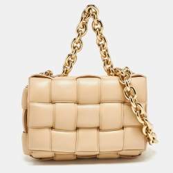 Bottega Veneta Beige Padded Leather Chain Cassette Shoulder Bag