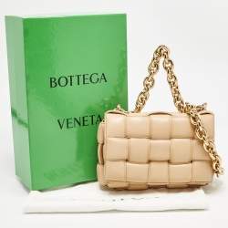 Bottega Veneta Beige Padded Leather Chain Cassette Shoulder Bag