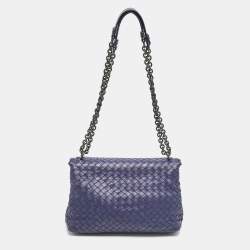 Bottega Veneta Navy Blue Intrecciato Leather Small Olimpia Shoulder Bag