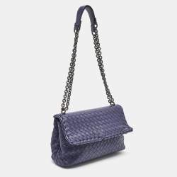 Bottega Veneta Navy Blue Intrecciato Leather Small Olimpia Shoulder Bag