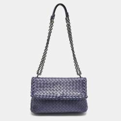 Bottega Veneta Navy Blue Intrecciato Leather Small Olimpia Shoulder Bag