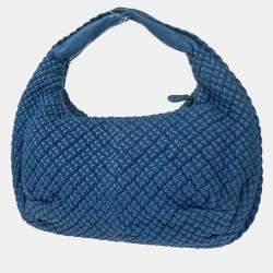 Bottega Veneta Blue Leather Intrecciato Hobo Bag