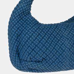 Bottega Veneta Blue Leather Intrecciato Hobo Bag