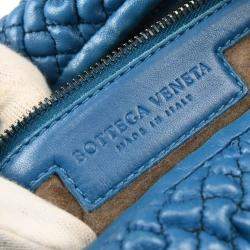 Bottega Veneta Blue Leather Intrecciato Hobo Bag