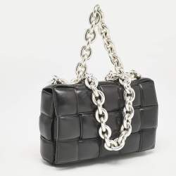 Bottega Veneta Black Intreccio Leather Padded Cassette Flap Shoulder Bag